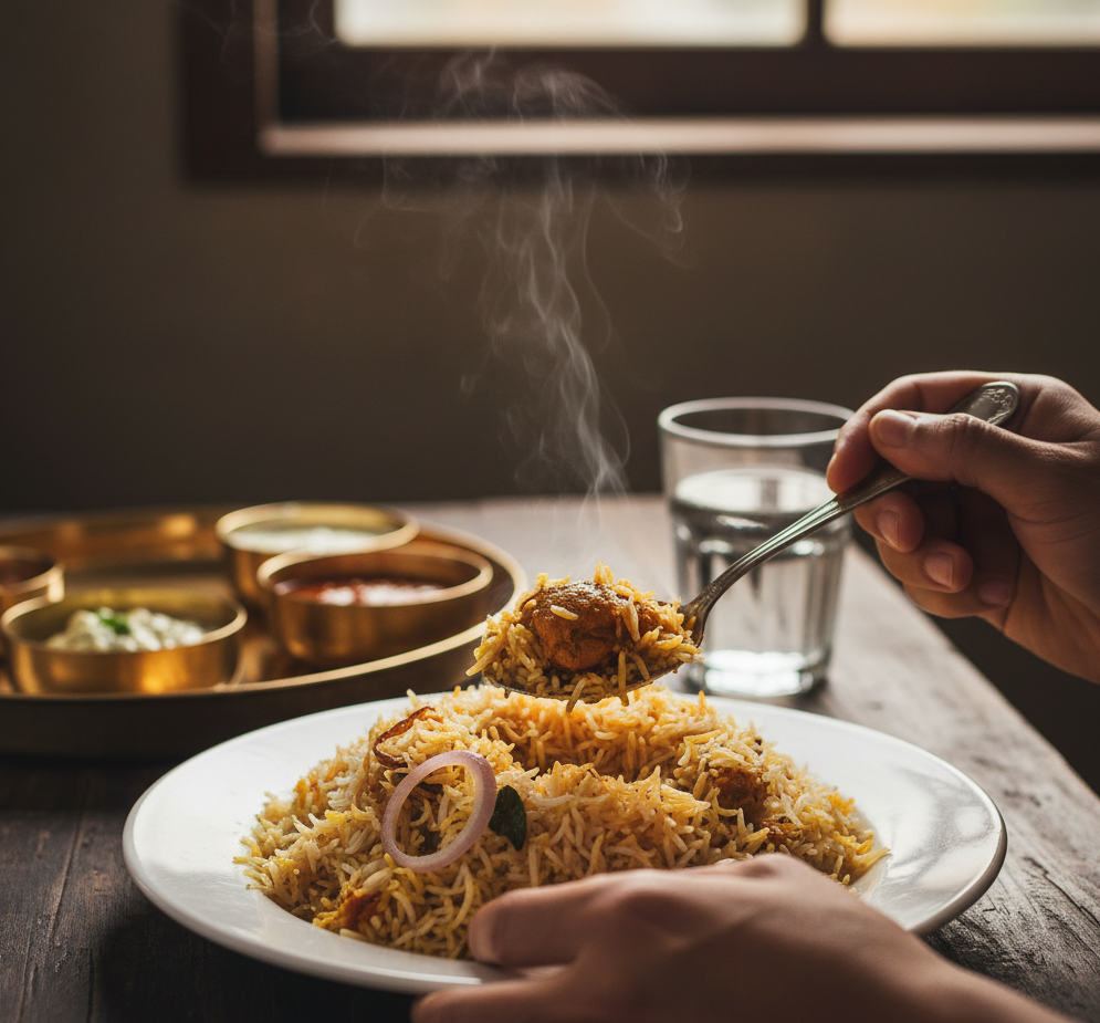 Person eating biryani