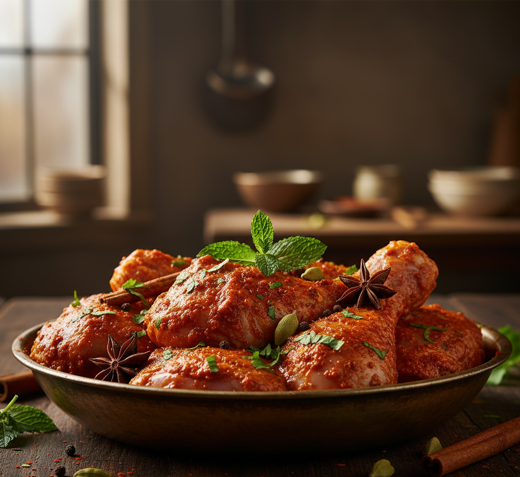 Raw marinated chicken