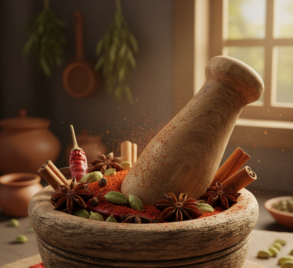 Aromatic spices in bowls